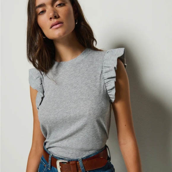 Philosophy Tops - Philosophy Gray Ruffle Sleeve Ribbed Tank Top
